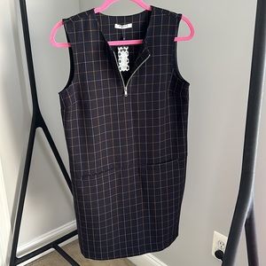 ASOS Navy Blue Black Check Midi Shift Dress with Zip Sz S Office Work